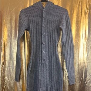 Gray Ribbed Button-Up Sweater
